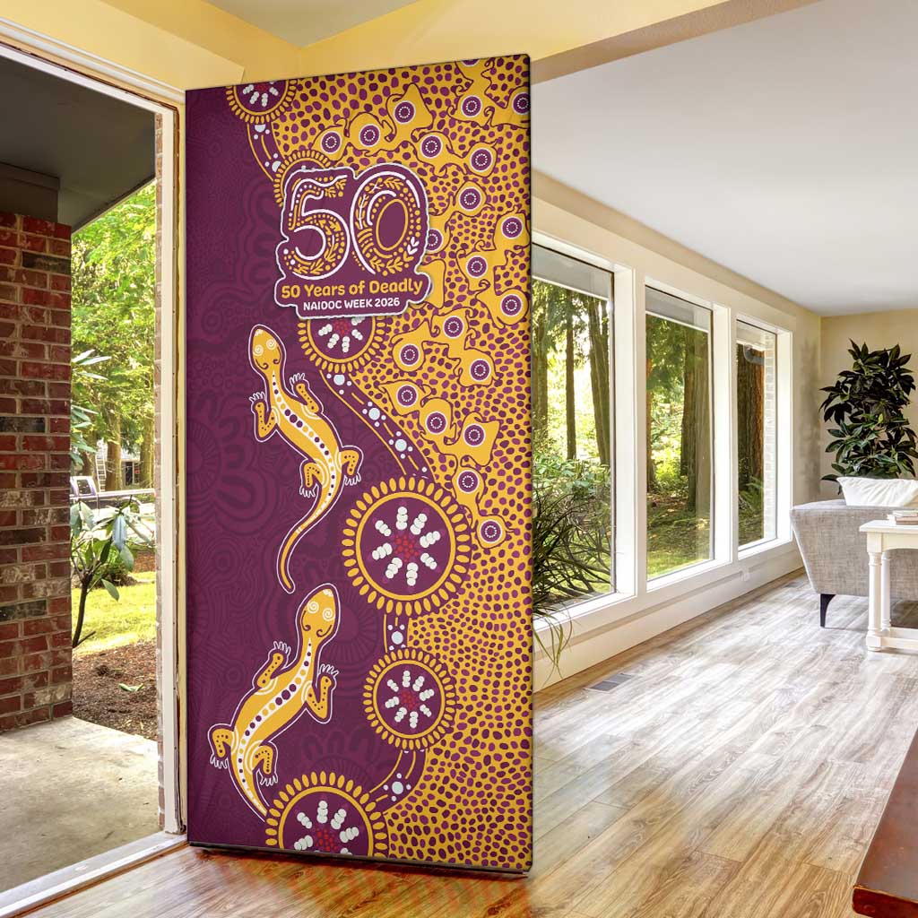 Brisbane Broncos NAIDOC Week 2026 Door Cover Aboriginal Lizard Dot Painting - 50 Years of Deadly