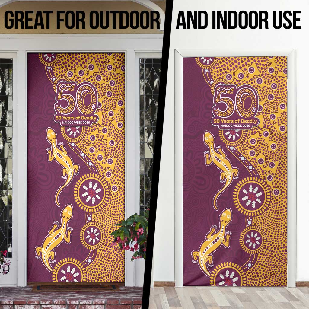 Brisbane Broncos NAIDOC Week 2026 Door Cover Aboriginal Lizard Dot Painting - 50 Years of Deadly