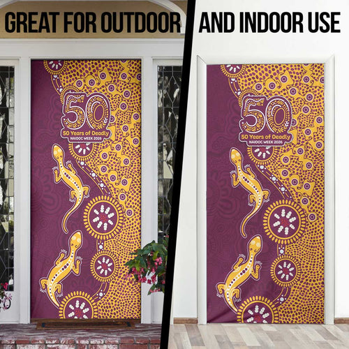 Brisbane Broncos NAIDOC Week 2026 Door Cover Aboriginal Lizard Dot Painting - 50 Years of Deadly