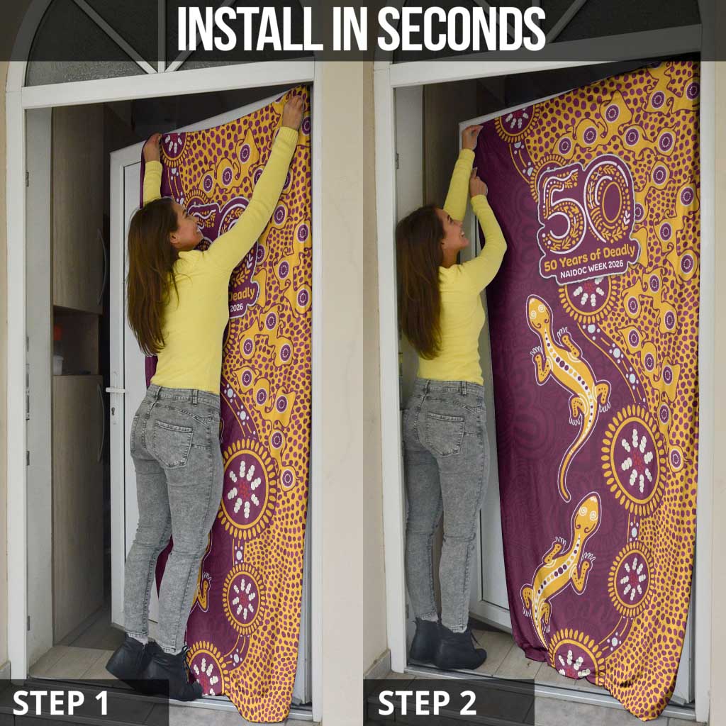Brisbane Broncos NAIDOC Week 2026 Door Cover Aboriginal Lizard Dot Painting - 50 Years of Deadly