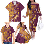 Brisbane Broncos NAIDOC Week 2026 Family Matching Off The Shoulder Long Sleeve Dress and Hawaiian Shirt Aboriginal Lizard Dot Painting - 50 Years of Deadly