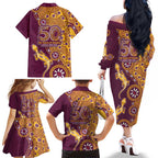 Brisbane Broncos NAIDOC Week 2026 Family Matching Off The Shoulder Long Sleeve Dress and Hawaiian Shirt Aboriginal Lizard Dot Painting - 50 Years of Deadly