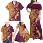 Brisbane Broncos NAIDOC Week 2026 Family Matching Off Shoulder Maxi Dress and Hawaiian Shirt Aboriginal Lizard Dot Painting - 50 Years of Deadly