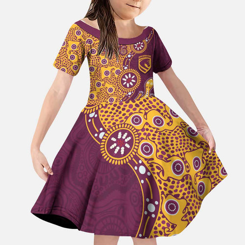 Brisbane Broncos NAIDOC Week 2026 Family Matching Off Shoulder Maxi Dress and Hawaiian Shirt Aboriginal Lizard Dot Painting - 50 Years of Deadly