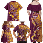 Brisbane Broncos NAIDOC Week 2026 Family Matching Off Shoulder Maxi Dress and Hawaiian Shirt Aboriginal Lizard Dot Painting - 50 Years of Deadly