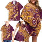 Brisbane Broncos NAIDOC Week 2026 Family Matching Off Shoulder Short Dress and Hawaiian Shirt Aboriginal Lizard Dot Painting - 50 Years of Deadly