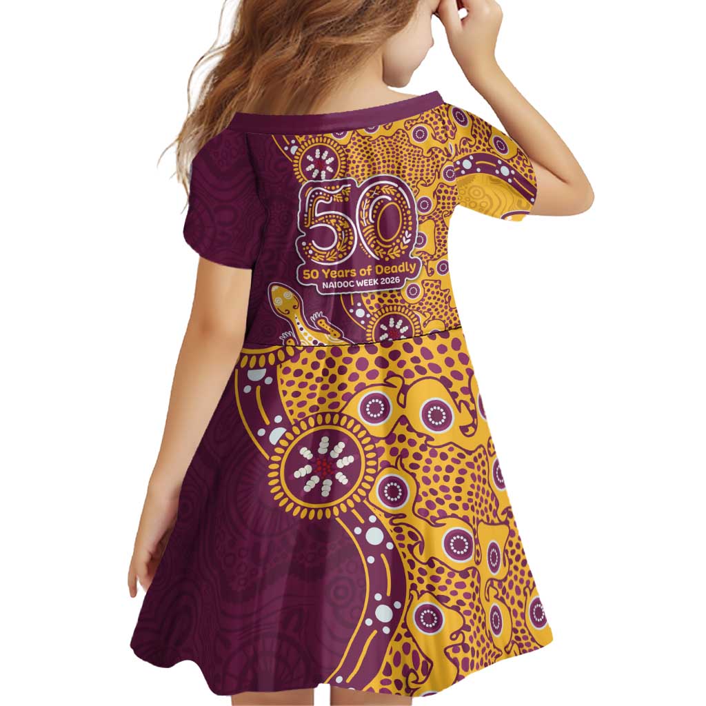 Brisbane Broncos NAIDOC Week 2026 Family Matching Off Shoulder Short Dress and Hawaiian Shirt Aboriginal Lizard Dot Painting - 50 Years of Deadly