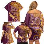 Brisbane Broncos NAIDOC Week 2026 Family Matching Off Shoulder Short Dress and Hawaiian Shirt Aboriginal Lizard Dot Painting - 50 Years of Deadly