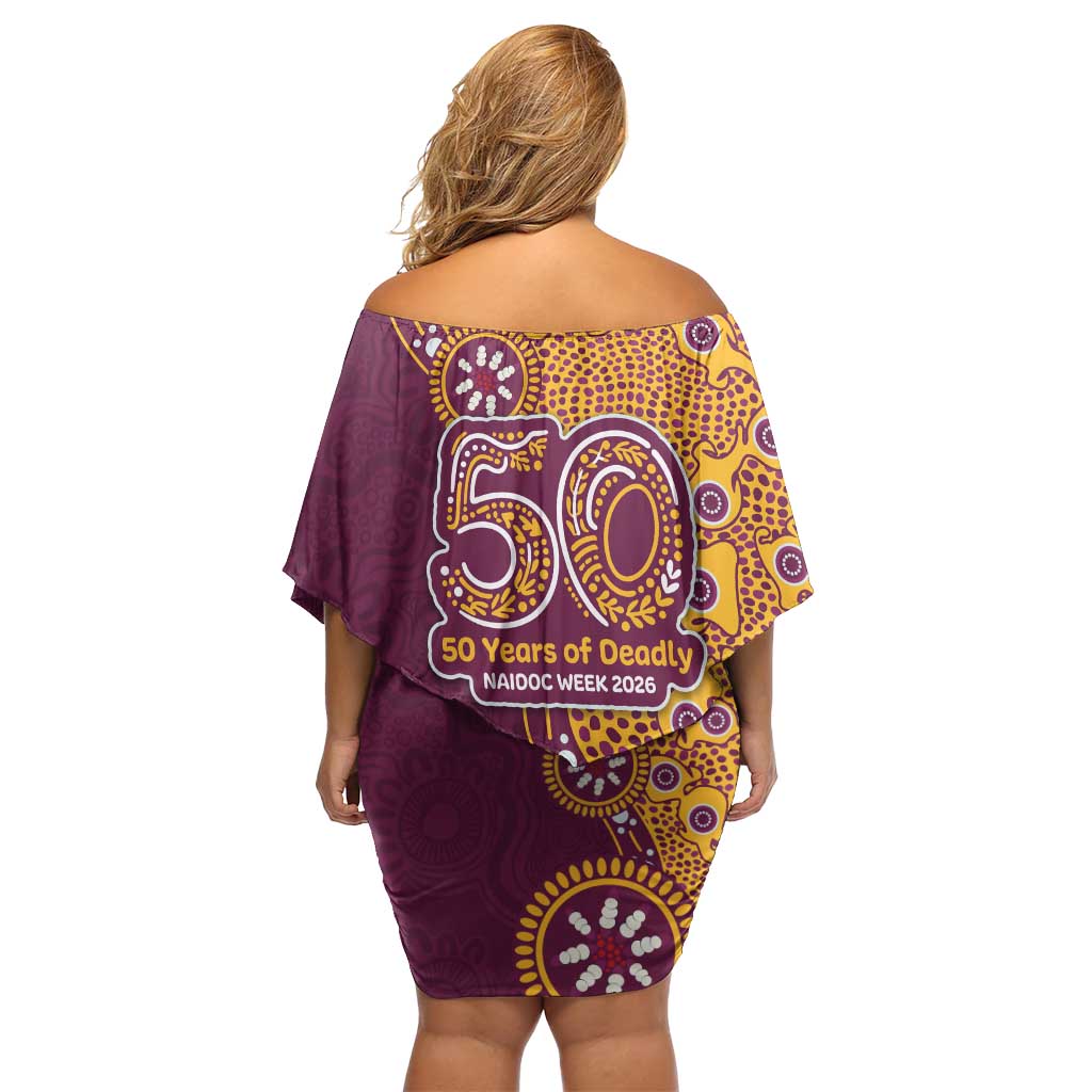 Brisbane Broncos NAIDOC Week 2026 Family Matching Off Shoulder Short Dress and Hawaiian Shirt Aboriginal Lizard Dot Painting - 50 Years of Deadly