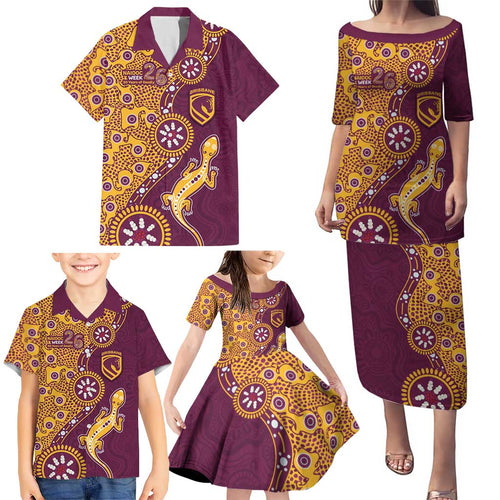 Brisbane Broncos NAIDOC Week 2026 Family Matching Puletasi and Hawaiian Shirt Aboriginal Lizard Dot Painting - 50 Years of Deadly