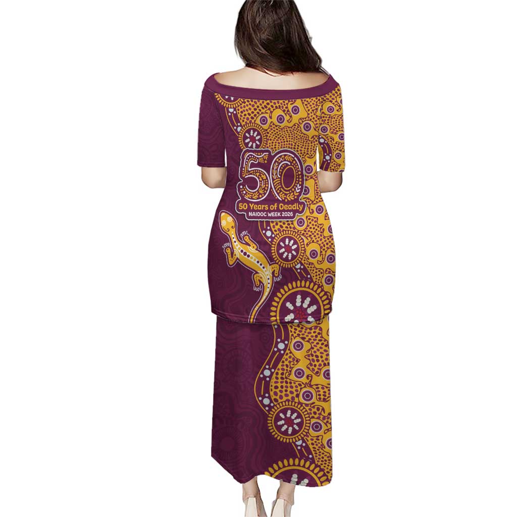 Brisbane Broncos NAIDOC Week 2026 Family Matching Puletasi and Hawaiian Shirt Aboriginal Lizard Dot Painting - 50 Years of Deadly