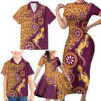 Brisbane Broncos NAIDOC Week 2026 Family Matching Short Sleeve Bodycon Dress and Hawaiian Shirt Aboriginal Lizard Dot Painting - 50 Years of Deadly