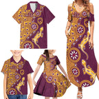 Brisbane Broncos NAIDOC Week 2026 Family Matching Summer Maxi Dress and Hawaiian Shirt Aboriginal Lizard Dot Painting - 50 Years of Deadly