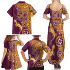 Brisbane Broncos NAIDOC Week 2026 Family Matching Summer Maxi Dress and Hawaiian Shirt Aboriginal Lizard Dot Painting - 50 Years of Deadly