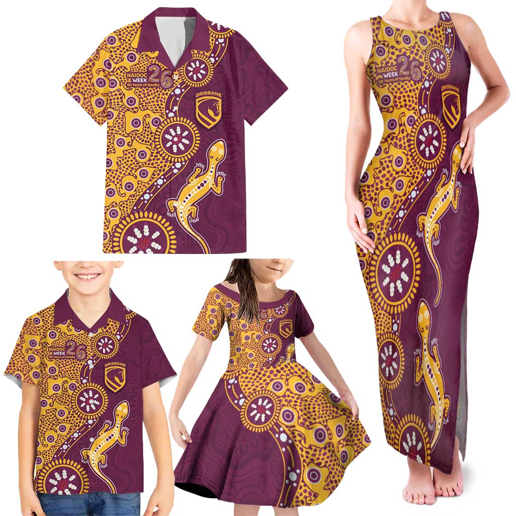 Brisbane Broncos NAIDOC Week 2026 Family Matching Tank Maxi Dress and Hawaiian Shirt Aboriginal Lizard Dot Painting - 50 Years of Deadly
