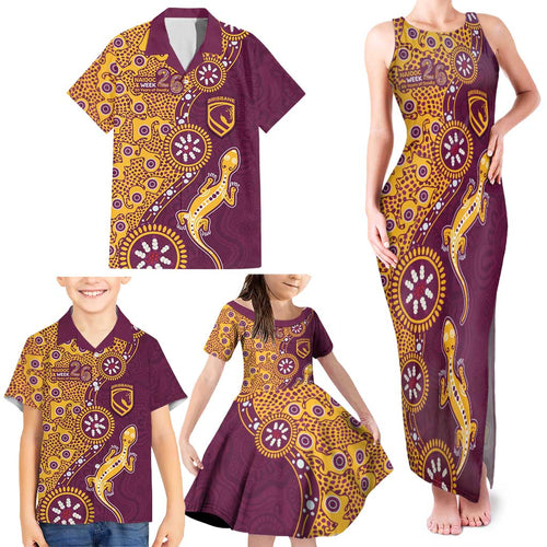 Brisbane Broncos NAIDOC Week 2026 Family Matching Tank Maxi Dress and Hawaiian Shirt Aboriginal Lizard Dot Painting - 50 Years of Deadly