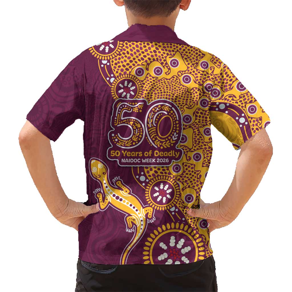 Brisbane Broncos NAIDOC Week 2026 Family Matching Tank Maxi Dress and Hawaiian Shirt Aboriginal Lizard Dot Painting - 50 Years of Deadly