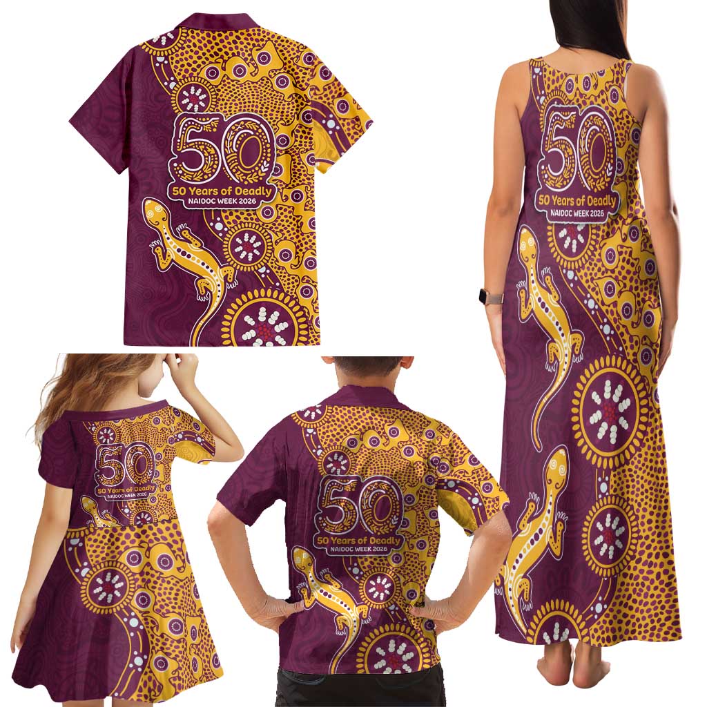 Brisbane Broncos NAIDOC Week 2026 Family Matching Tank Maxi Dress and Hawaiian Shirt Aboriginal Lizard Dot Painting - 50 Years of Deadly
