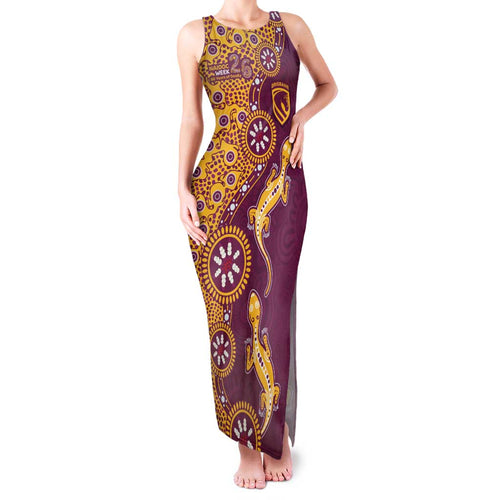 Brisbane Broncos NAIDOC Week 2026 Family Matching Tank Maxi Dress and Hawaiian Shirt Aboriginal Lizard Dot Painting - 50 Years of Deadly