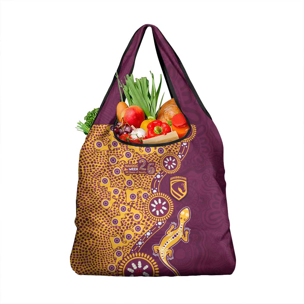 Brisbane Broncos NAIDOC Week 2026 Grocery Bag Aboriginal Lizard Dot Painting - 50 Years of Deadly