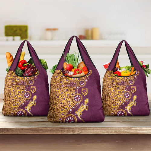 Brisbane Broncos NAIDOC Week 2026 Grocery Bag Aboriginal Lizard Dot Painting - 50 Years of Deadly