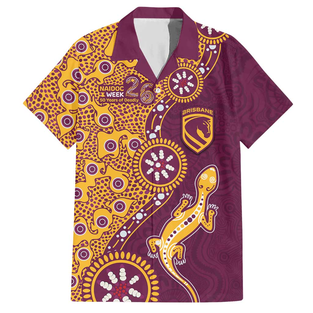 Brisbane Broncos NAIDOC Week 2026 Hawaiian Shirt Aboriginal Lizard Dot Painting - 50 Years of Deadly