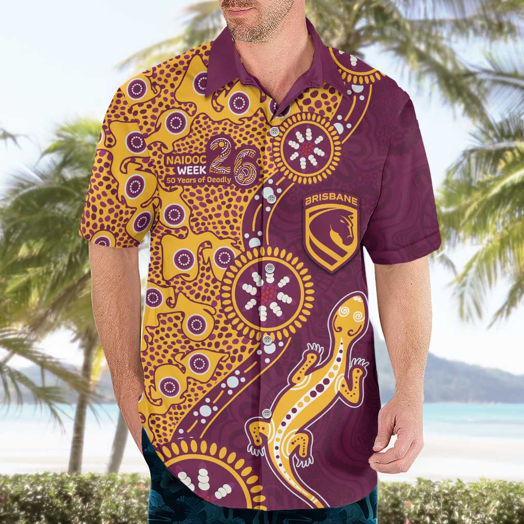 Brisbane Broncos NAIDOC Week 2026 Hawaiian Shirt Aboriginal Lizard Dot Painting - 50 Years of Deadly
