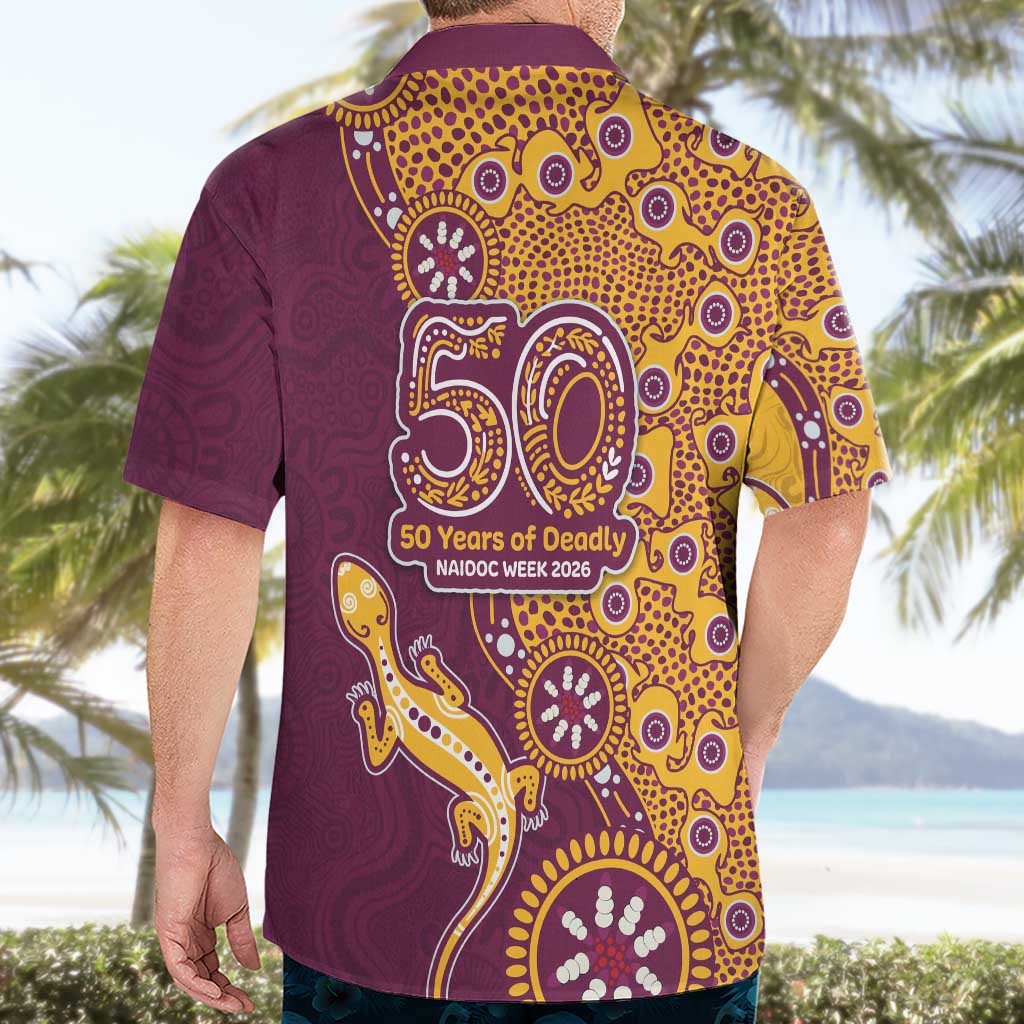 Brisbane Broncos NAIDOC Week 2026 Hawaiian Shirt Aboriginal Lizard Dot Painting - 50 Years of Deadly