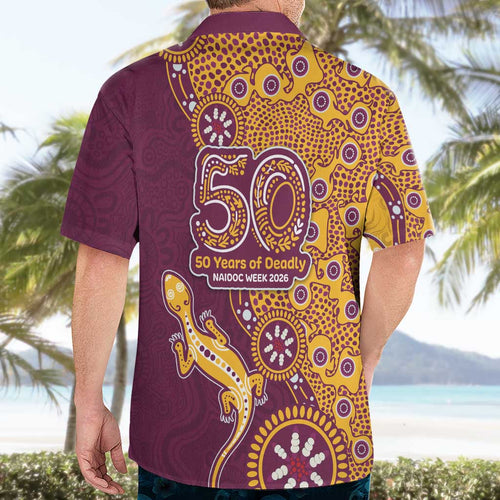 Brisbane Broncos NAIDOC Week 2026 Hawaiian Shirt Aboriginal Lizard Dot Painting - 50 Years of Deadly