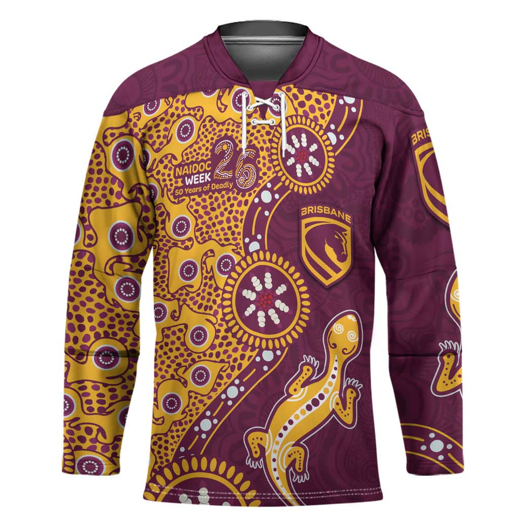 Brisbane Broncos NAIDOC Week 2026 Hockey Jersey Aboriginal Lizard Dot Painting - 50 Years of Deadly