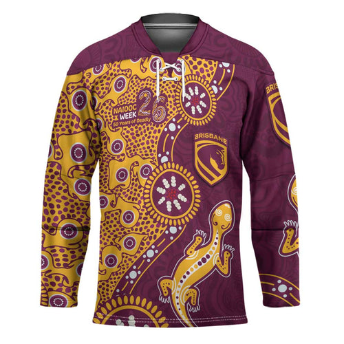 Brisbane Broncos NAIDOC Week 2026 Hockey Jersey Aboriginal Lizard Dot Painting - 50 Years of Deadly