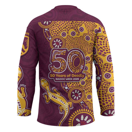Brisbane Broncos NAIDOC Week 2026 Hockey Jersey Aboriginal Lizard Dot Painting - 50 Years of Deadly