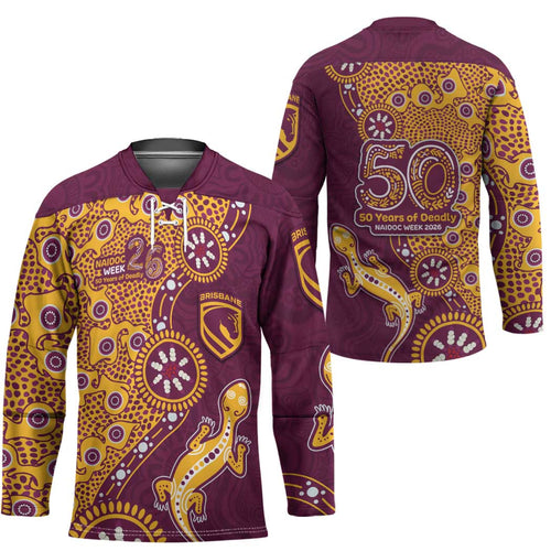 Brisbane Broncos NAIDOC Week 2026 Hockey Jersey Aboriginal Lizard Dot Painting - 50 Years of Deadly