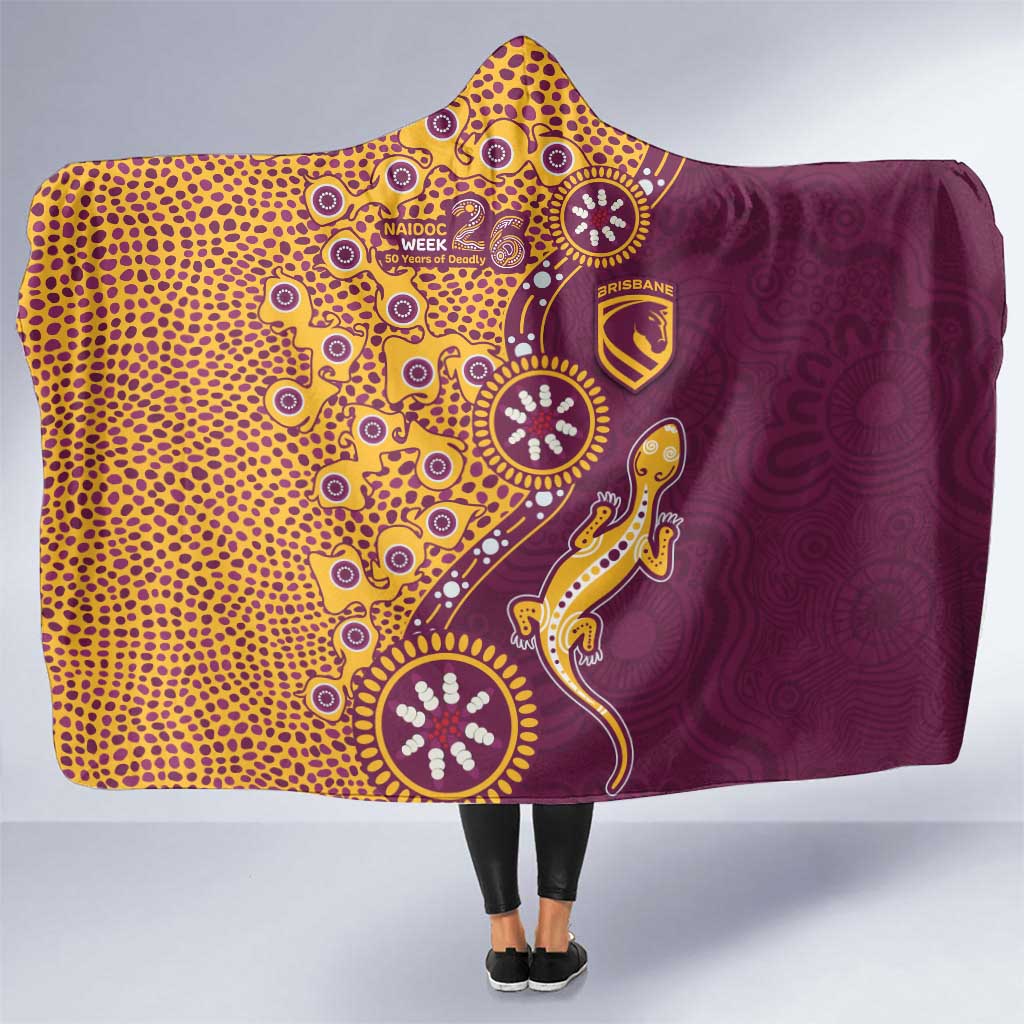 Brisbane Broncos NAIDOC Week 2026 Hooded Blanket Aboriginal Lizard Dot Painting - 50 Years of Deadly