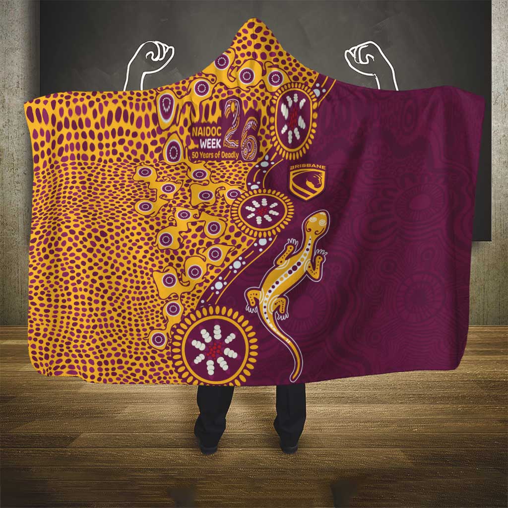 Brisbane Broncos NAIDOC Week 2026 Hooded Blanket Aboriginal Lizard Dot Painting - 50 Years of Deadly