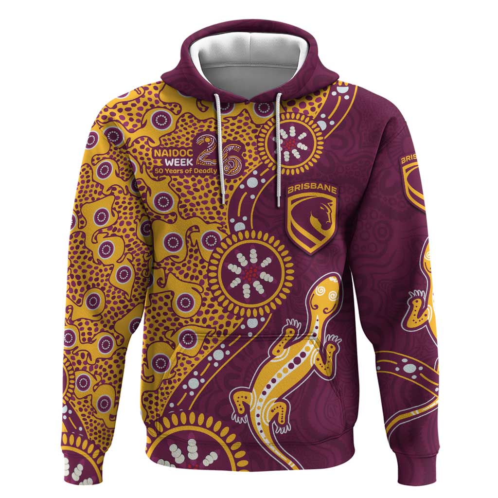 Brisbane Broncos NAIDOC Week 2026 Hoodie Aboriginal Lizard Dot Painting - 50 Years of Deadly
