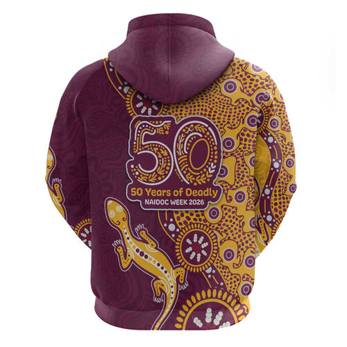 Brisbane Broncos NAIDOC Week 2026 Hoodie Aboriginal Lizard Dot Painting - 50 Years of Deadly