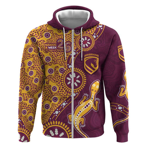 Brisbane Broncos NAIDOC Week 2026 Hoodie Aboriginal Lizard Dot Painting - 50 Years of Deadly