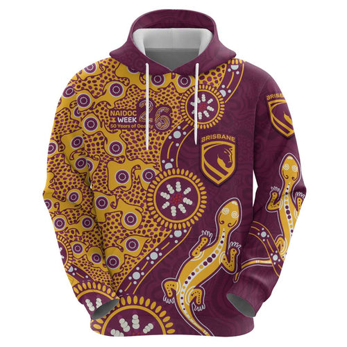 Brisbane Broncos NAIDOC Week 2026 Hoodie Aboriginal Lizard Dot Painting - 50 Years of Deadly