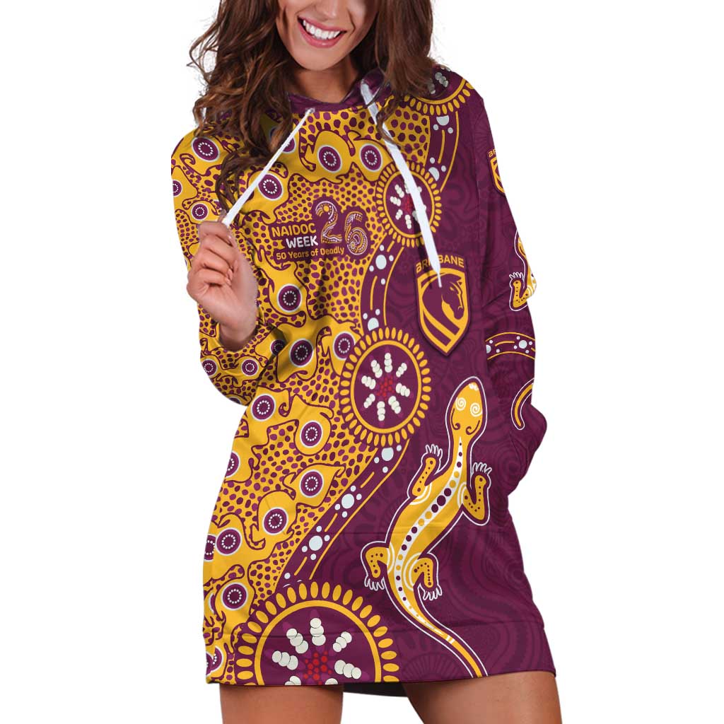 Brisbane Broncos NAIDOC Week 2026 Hoodie Dress Aboriginal Lizard Dot Painting - 50 Years of Deadly