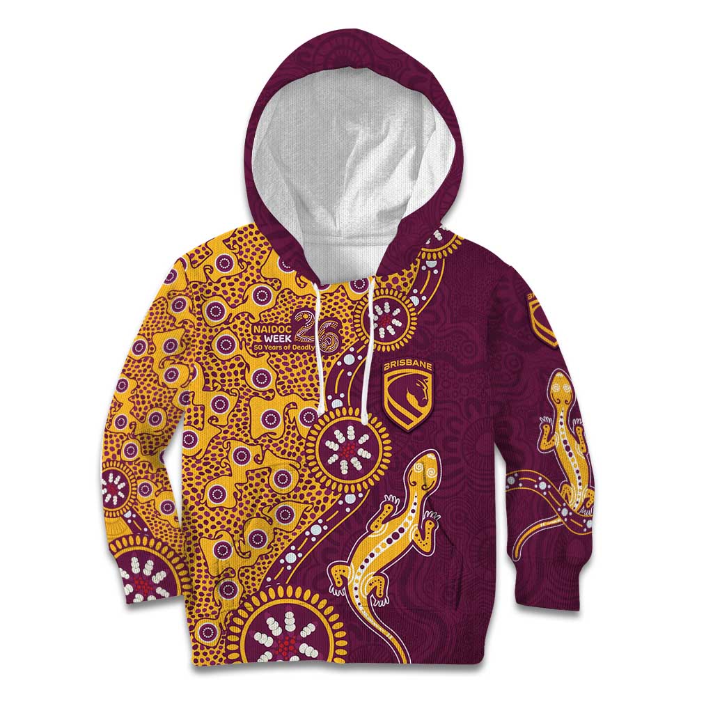 Brisbane Broncos NAIDOC Week 2026 Kid Hoodie Aboriginal Lizard Dot Painting - 50 Years of Deadly