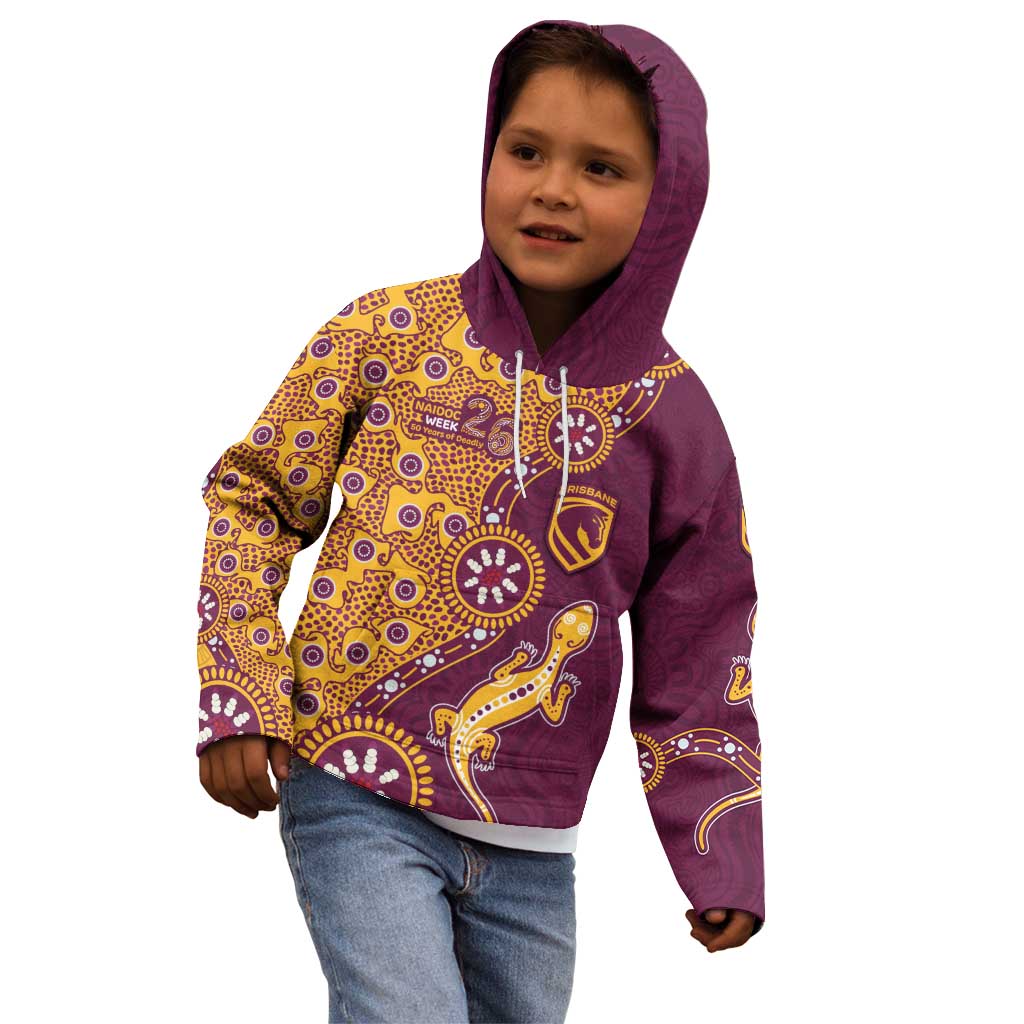 Brisbane Broncos NAIDOC Week 2026 Kid Hoodie Aboriginal Lizard Dot Painting - 50 Years of Deadly