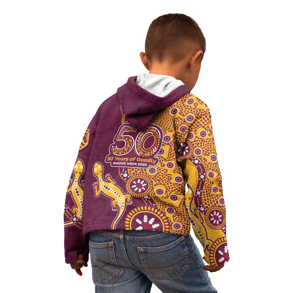 Brisbane Broncos NAIDOC Week 2026 Kid Hoodie Aboriginal Lizard Dot Painting - 50 Years of Deadly