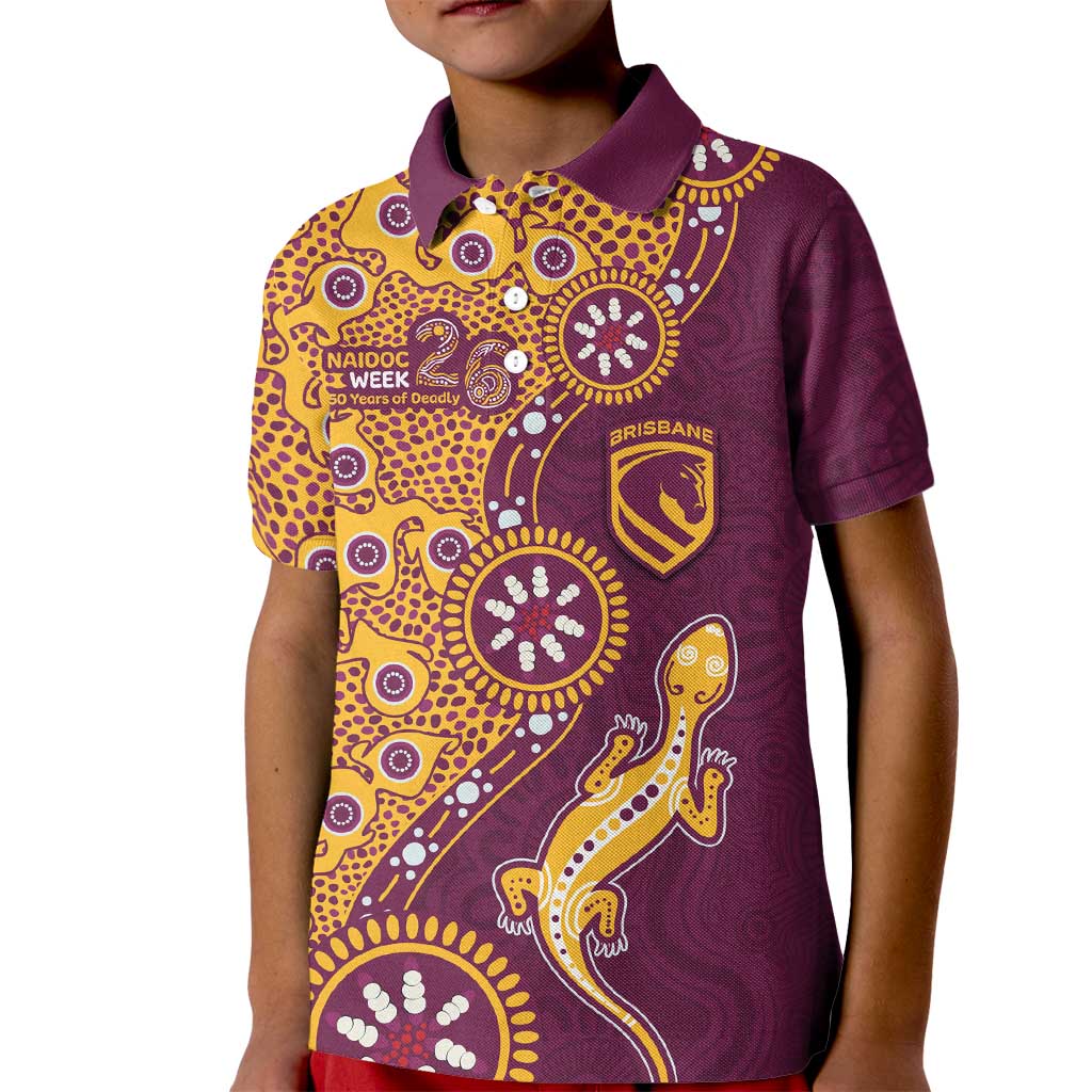 Brisbane Broncos NAIDOC Week 2026 Kid Polo Shirt Aboriginal Lizard Dot Painting - 50 Years of Deadly