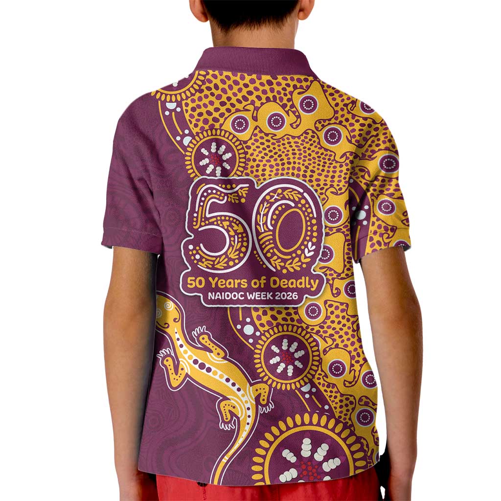 Brisbane Broncos NAIDOC Week 2026 Kid Polo Shirt Aboriginal Lizard Dot Painting - 50 Years of Deadly