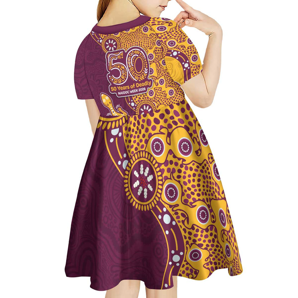 Brisbane Broncos NAIDOC Week 2026 Kid Short Sleeve Dress Aboriginal Lizard Dot Painting - 50 Years of Deadly
