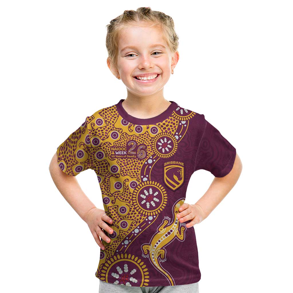 Brisbane Broncos NAIDOC Week 2026 Kid T Shirt Aboriginal Lizard Dot Painting - 50 Years of Deadly