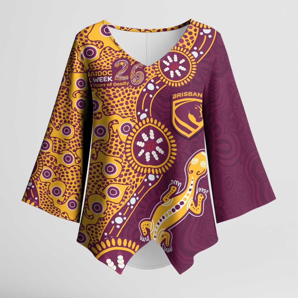 Brisbane Broncos NAIDOC Week 2026 Kimono Sleeve Blouse Aboriginal Lizard Dot Painting - 50 Years of Deadly