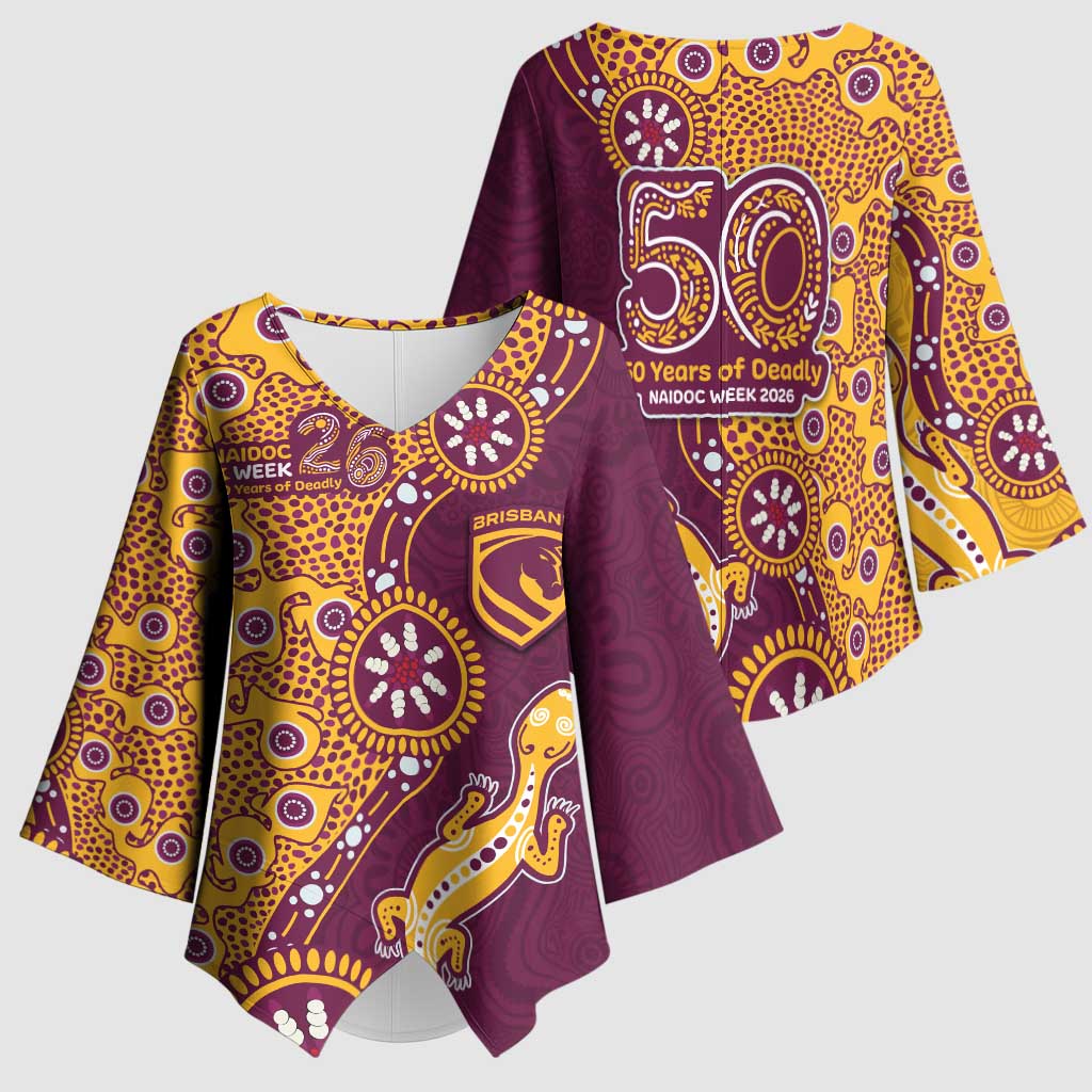 Brisbane Broncos NAIDOC Week 2026 Kimono Sleeve Blouse Aboriginal Lizard Dot Painting - 50 Years of Deadly