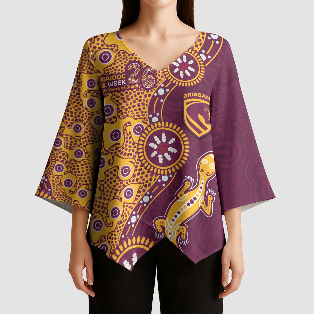 Brisbane Broncos NAIDOC Week 2026 Kimono Sleeve Blouse Aboriginal Lizard Dot Painting - 50 Years of Deadly